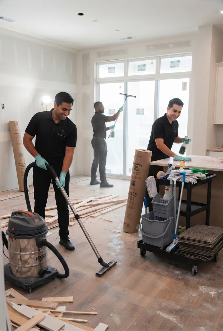 The Lumum team cleaning a newly built interior